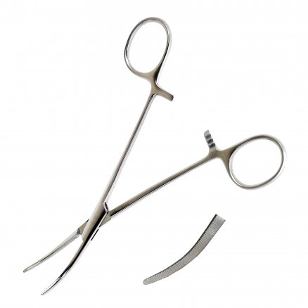 Затискач кровоспинний, по Crile-Rankin, зубчатий, зігнутий № 1. Довжина 15,8 мм